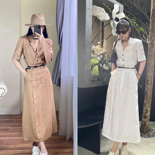 Set áo vest croptop cổ bẻ tay lửng + chân váy dài xoè + nịt