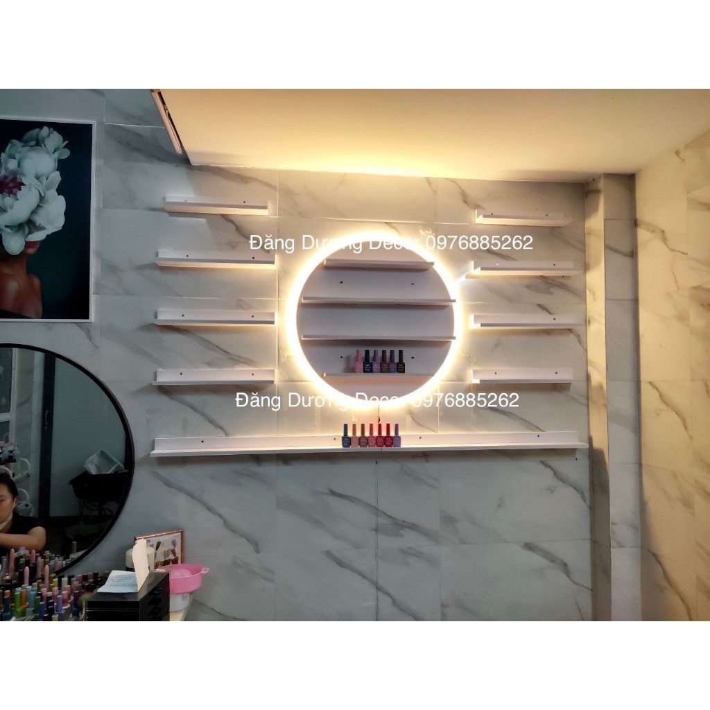 SET KỆ NAIL "TRÒN ĐÈN KÈM THANH NGANG" - MẪU CHUẨN KÍCH THƯỚC PHÙ HỢP PHÒNG NAIL