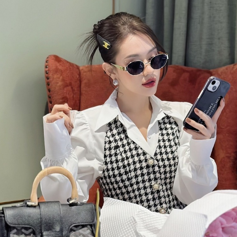 Sơ Mi Tay Bồng Dáng Dài Chất Thô Lụa Phối Gile Dạ Cúc Ngọc, Sành Điệu, Nữ Tính, TP252