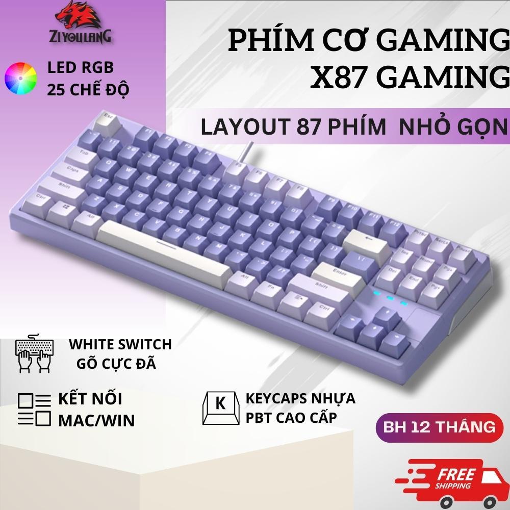 Bàn Phím Cơ Máy Tính Chơi Game ZiyouLang X87 LED Pro Gaming Cực Đẹp, Phím PBT Cao Cấp, Lót Foam