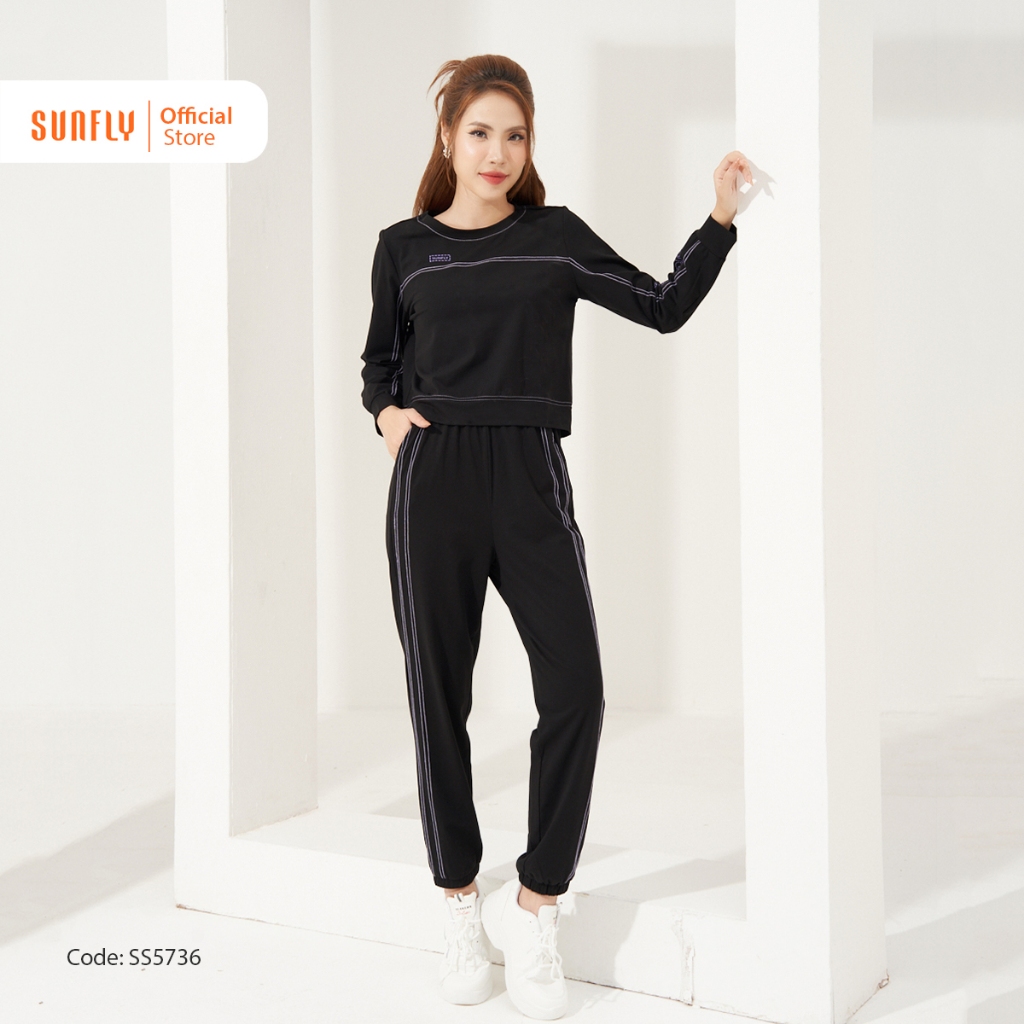 Bộ thể thao cotton SUNFLY áo dài quần dài SS5736