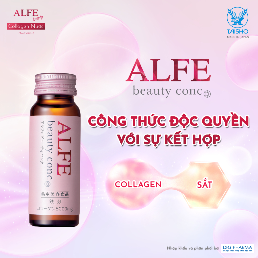 Collagen uống ALFE Beauty Conc hỗ trợ tăng đàn hồi da, giúp da sáng đẹp Hộp 30 chai x 50ml - Chính hãng