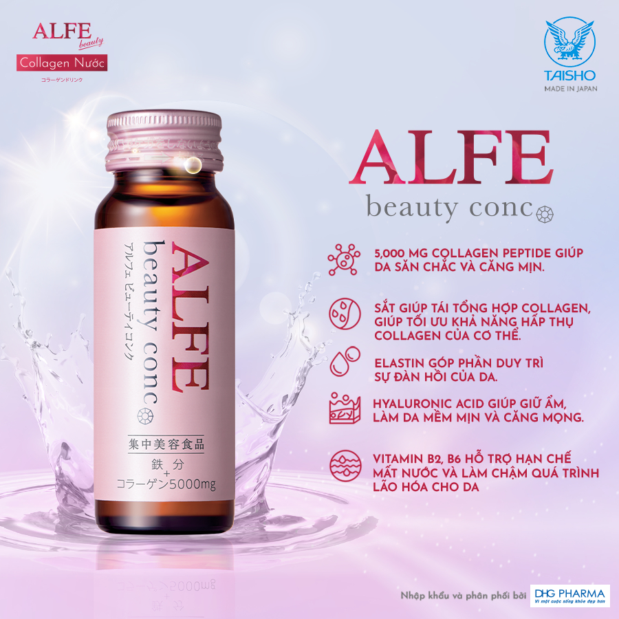 Collagen uống ALFE Beauty Conc hỗ trợ tăng đàn hồi da, giúp da sáng đẹp Hộp 30 chai x 50ml - Chính hãng