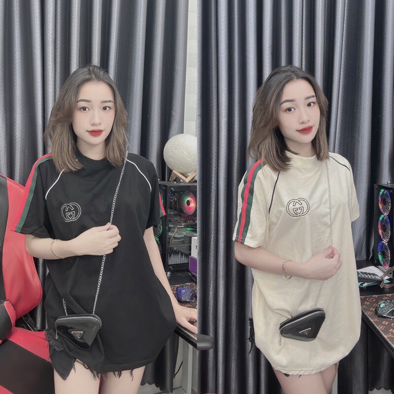 Áo phông cộc tay nam nữ hoạ tiết viền kẻ sọc logo GG thêu trẻ trung phong cách hàn quốc