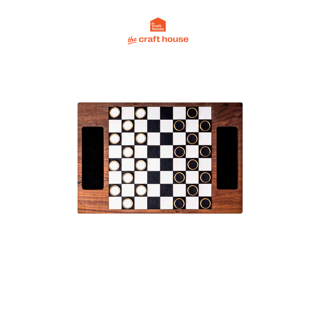 Bộ cờ checker (cờ đam) MAZTERMIND bàn gỗ walnut, quân cờ nam châm cao cấp