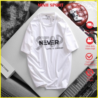 Áo thun nam cổ tròn cotton in chữ never big size mã ao.106