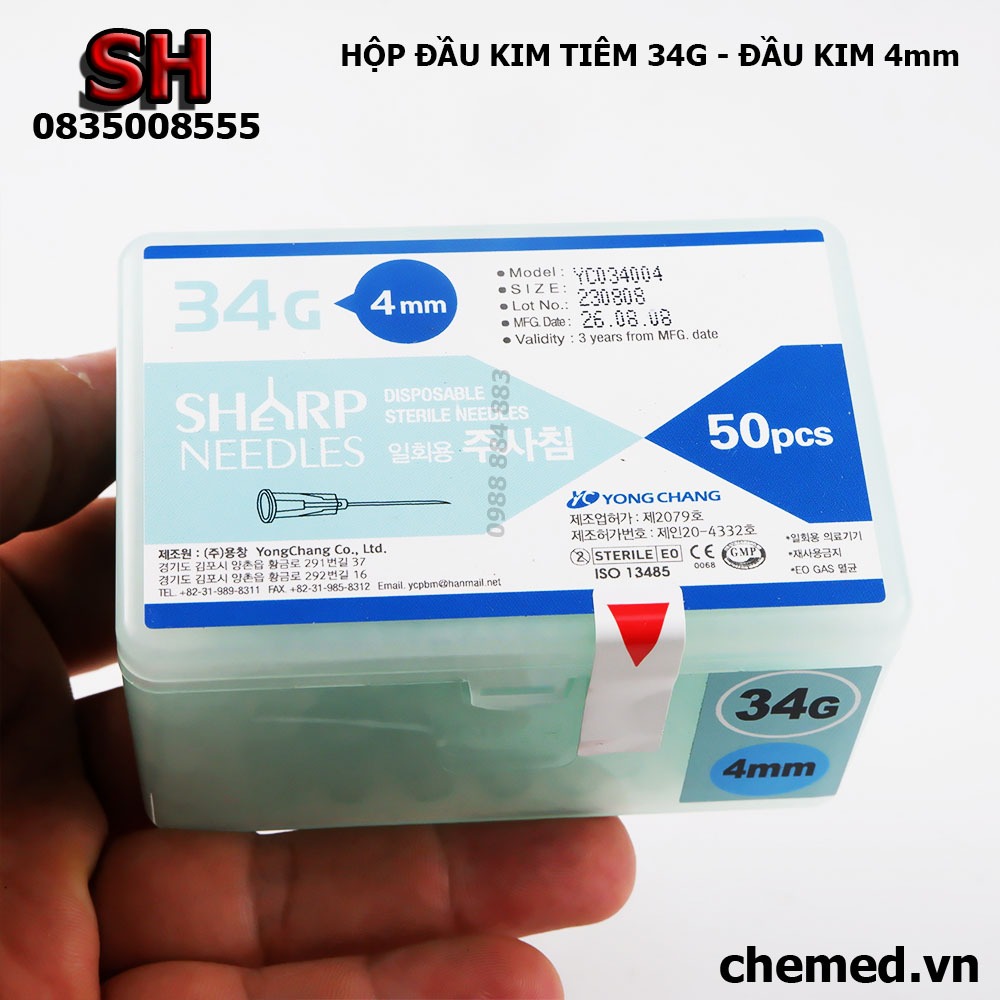 Hộp kim Meso 34g 4mm, kim tiêm dưỡng chất 34g - 4mm siêu nhỏ sharp needle(hộp 50 cái)