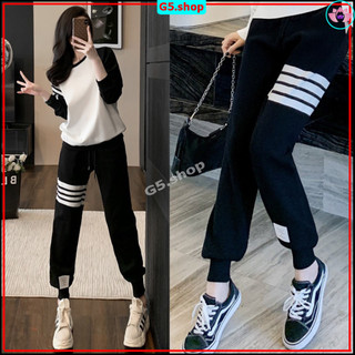 Quần jogger nữ thể thao Bốn Sọc unisex ,Quần ống rộng bo gấu chất nỉ dày dặn basic, phong cách Ulzzang - g5.shop