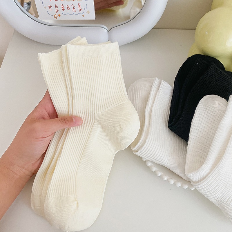 Tất Vớ nam nữ cổ cao trơn gân màu basic dễ phối đồ - TDRM18