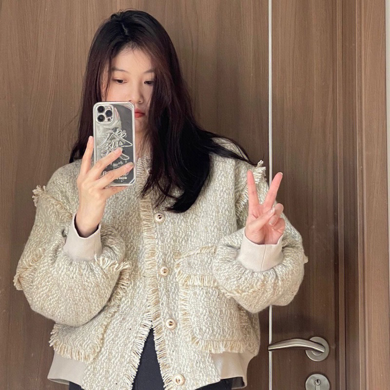 Áo khoác dạ tweed có bo chun Quảng Châu cao cấp