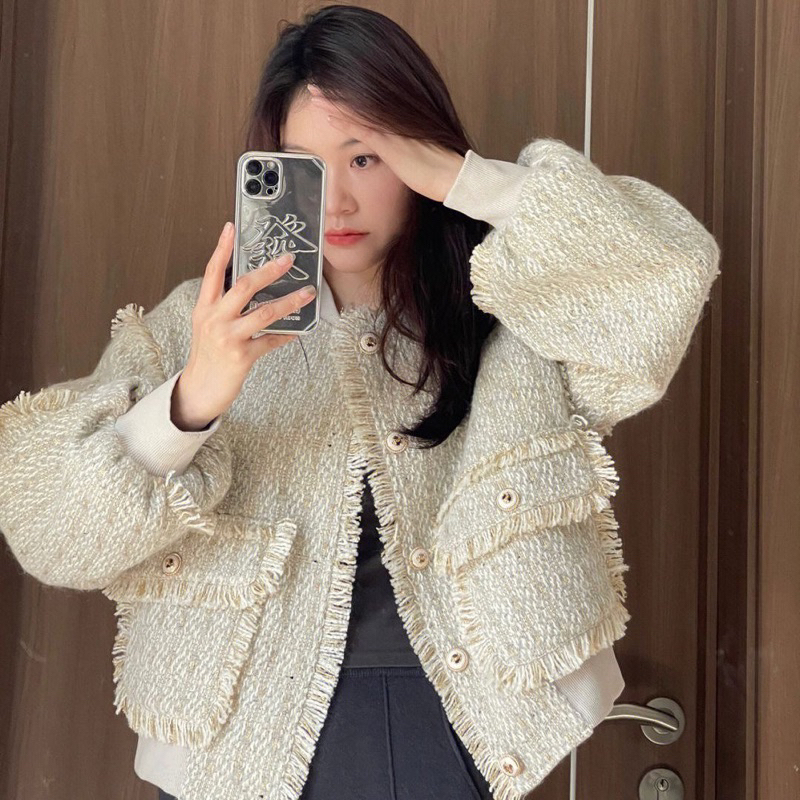 Áo khoác dạ tweed có bo chun Quảng Châu cao cấp