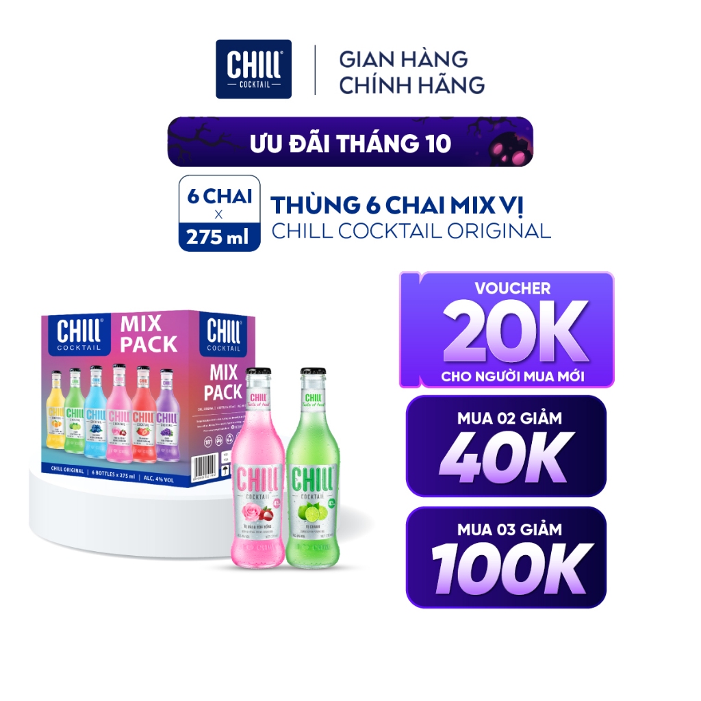 Thùng 6 chai Chill Cocktail mix vị 275ml/chai