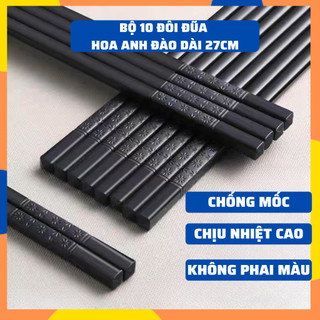 Hộp 10 Đôi Đũa Hợp Kim Mạ Vàng Hổ Phách 27CM Cao Cấp Xuất Hàn - K54
