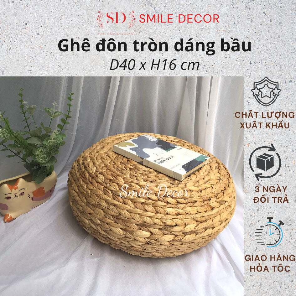 Ghế đôn lục bình tròn gác chân , làm đệm ngồi D40 Smile Decor dáng bầu trang trí nhà cửa, homestay, glamping