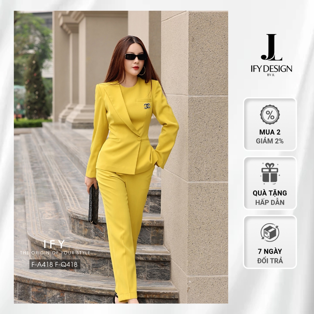Áo vest nữ phối ve lệch khóa sau cách điệu cao cấp, quần baggy ống côn thương hiệu IFY DESIGN - AO0091 QU0081