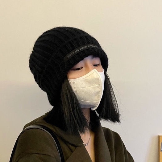 Mũ len nón trùm đầu nữ mùa đông ấm áp tag dài style Hàn Quốc, M203