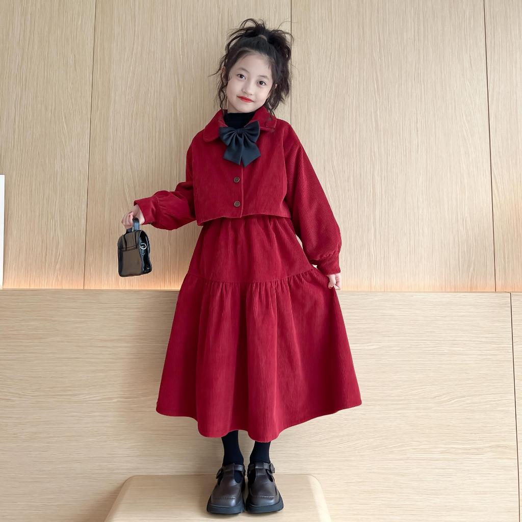 Set Áo kèm Váy C12 NHẬT HÀ chất liệu nhung tăm size đại 14-45kg (tặng kèm nơ)