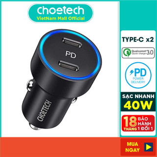 Củ Sạc Điện Thoại Ô Tô 36W CHOETECH C0054 PD 18W - Hàng Chính Hãng