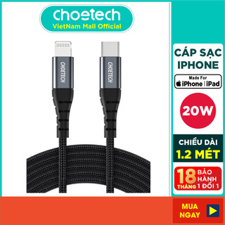 Dây Cáp Sạc Type C To Lightning CHOETECH IP0039 MFI C94 Dài 1.2M Sạc Nhanh iPhone 12, IP13, IP14, iPad - Hàng Chính Hãng