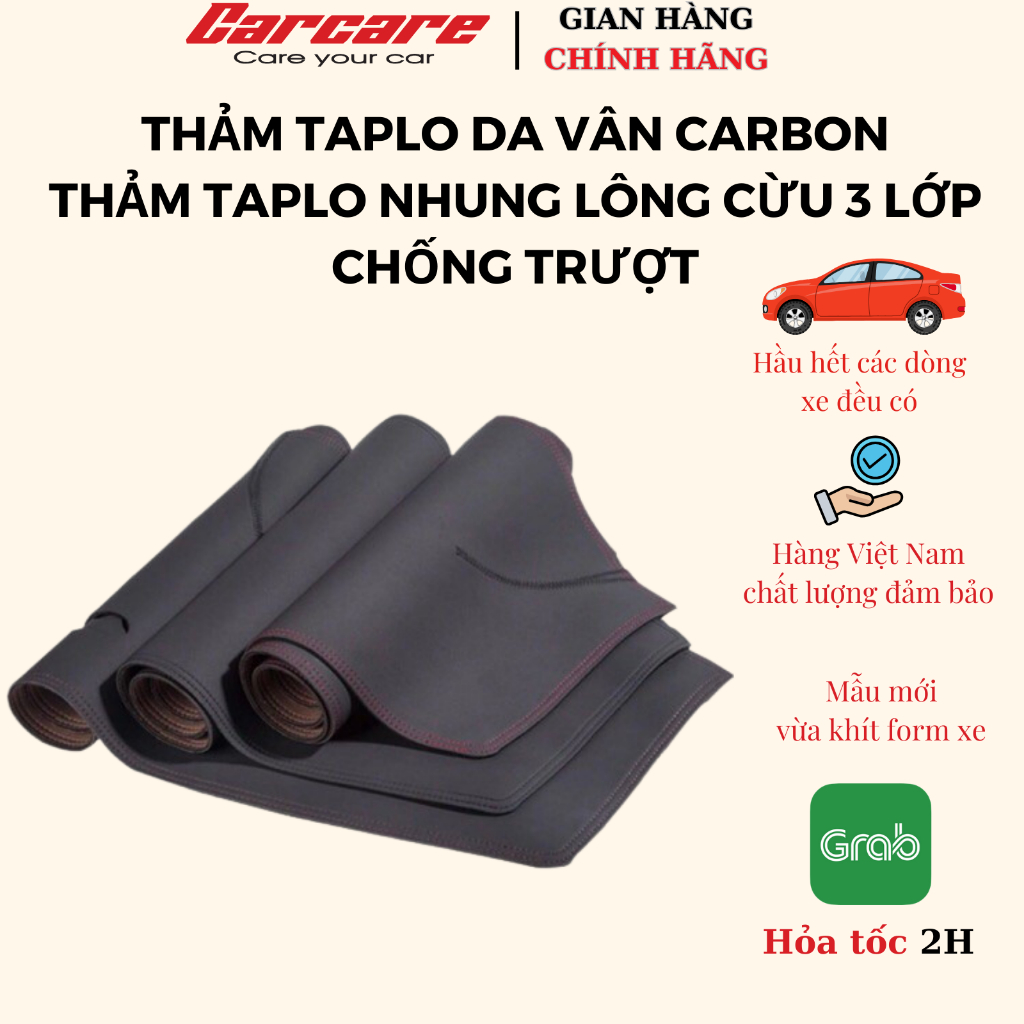 Thảm Taplo Da Vân Carbon Hoặc Nhung Lông Cừu Cao Cấp 3 Lớp Chống Trượt chuẩn form xe