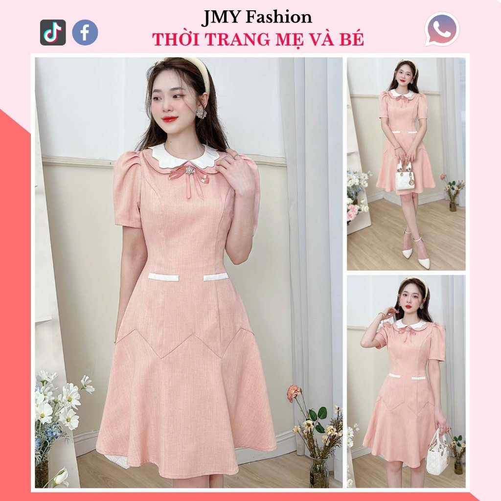 váy hồng cam dáng A xòe ngắn tiểu thư