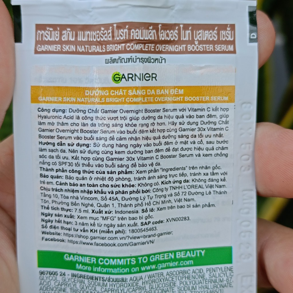 Dưỡng chất ban đêm Garnier 10% Vitamin C - Garnier Bright Complete Overnight Serum