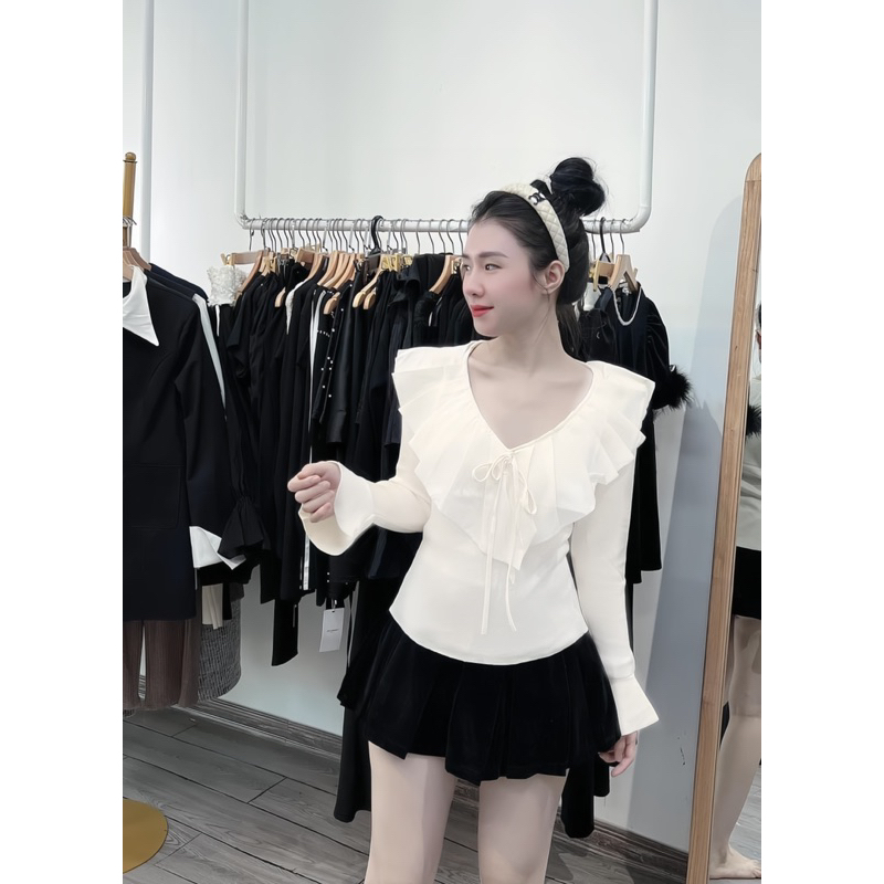 Áo Thun Tăm Bèo Nhọn Dài Tay Ống Xoè