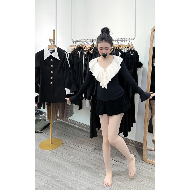 Áo Thun Tăm Bèo Nhọn Dài Tay Ống Xoè