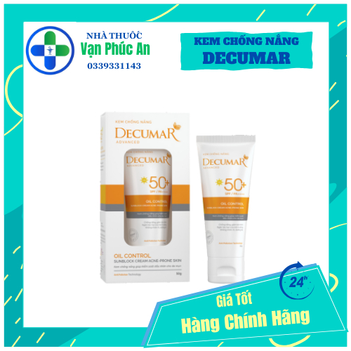 KEM CHỐNG NẮNG DECUMAR ADVANCED SUNBLOCK SPF50 [TUÝP 50GR] Kem chống nắng kiềm dầu nâng tone chuyên da dầu mụn