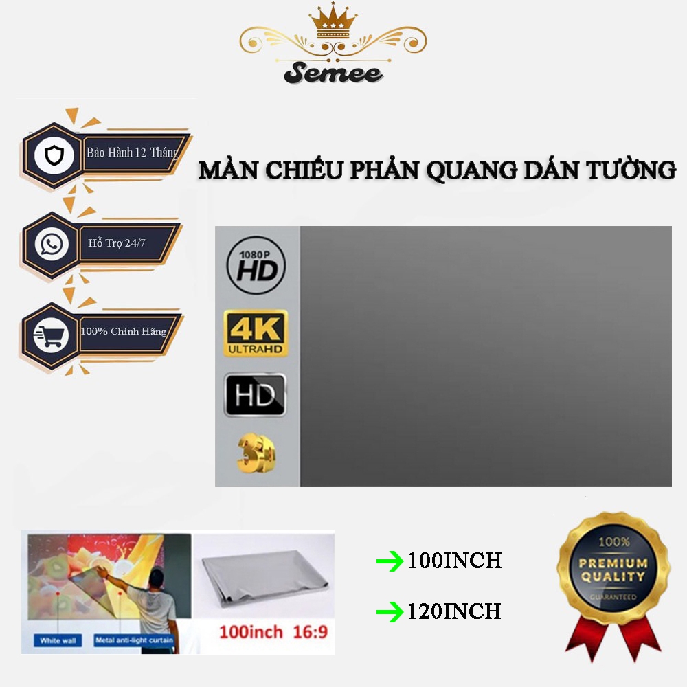 Màn Chiếu Treo Tường, Màn Chiếu Phản Quang Dán Tường KAW 120 inch/100 inch