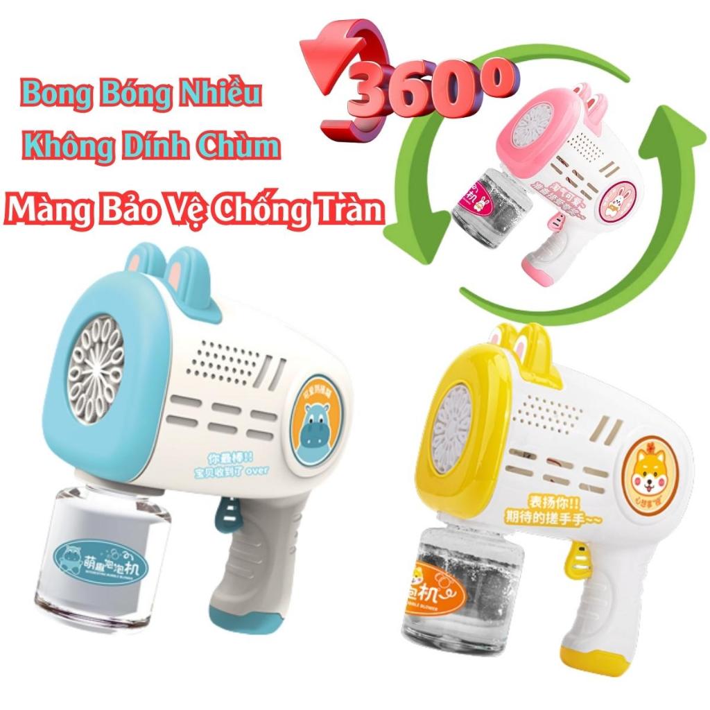 Súng bắn bong bóng xà phòng tai thỏ có lớp chống tràn nước đèn sáng  loại tốt gió thổi mạnh kèm pin