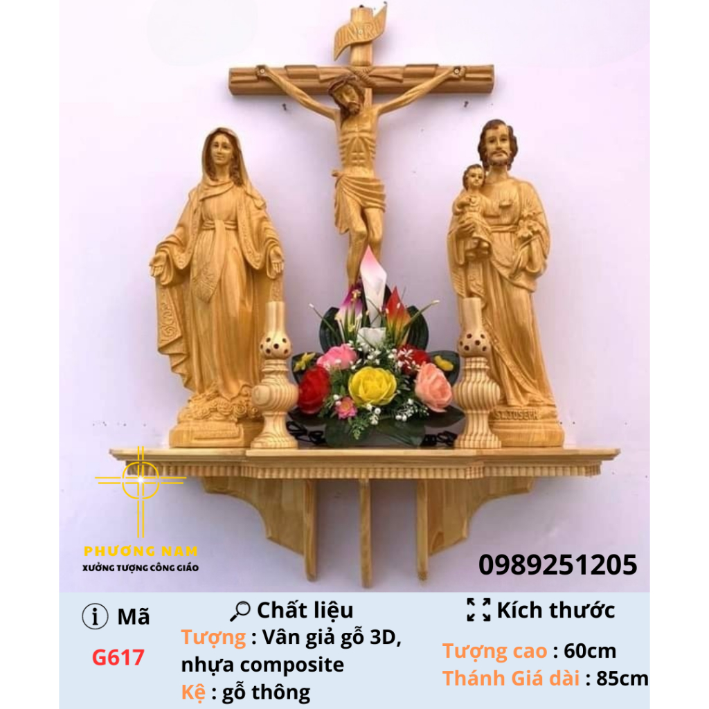 Bộ bàn thờ Công Giáo vân gỗ 3D : Thiên Chúa, tượng Mẹ Thánh 50cm, hiện đại, sang trọng, đa dạng kiểu dáng