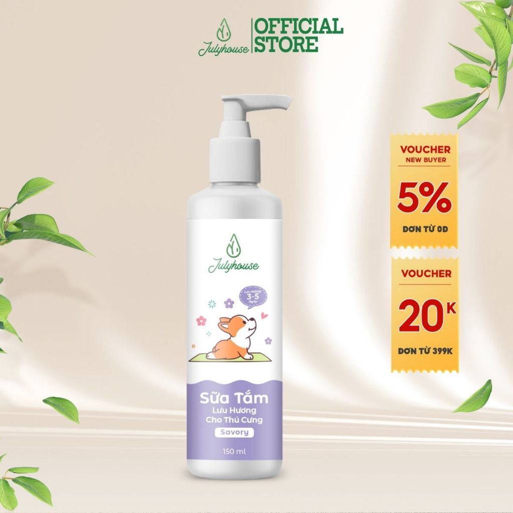 Sữa tắm cho chó mèo Julyhouse 150/500ml Savory hương chanh thanh mát giúp làm sạch khử mùi lưu hương thơm 3-5 ngày