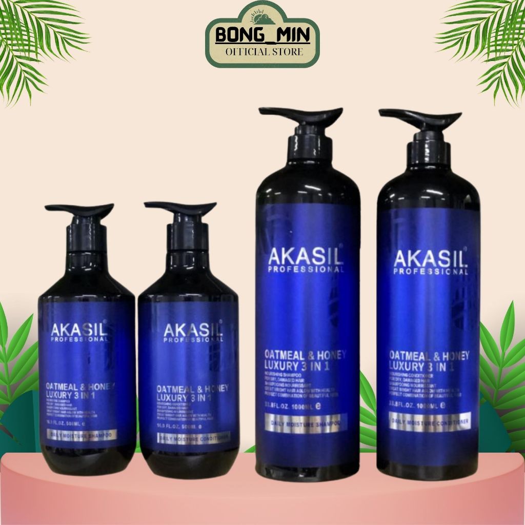 ComBo Dầu Gội Dầu Xả AKASIL LUXURY 3IN1 500ml, 1000ml Chiết Suất Yến Mạch Mật Ong Phục Hồi Mềm Mượt