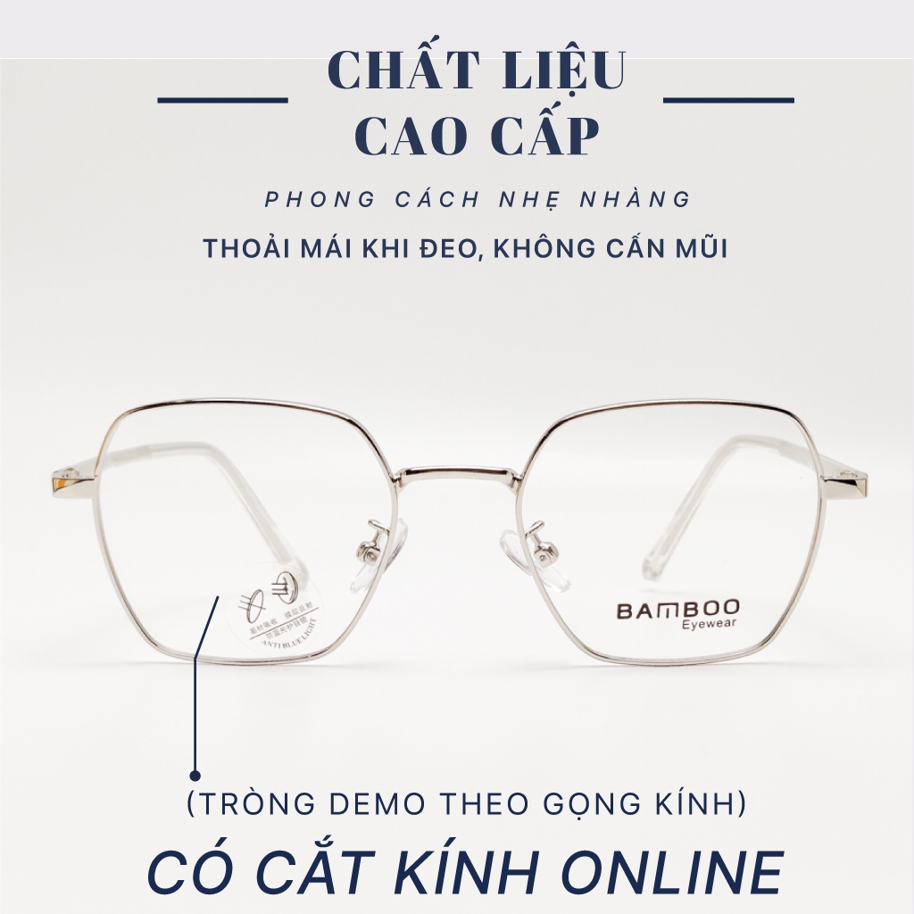 Gọng kính lục giác nam nữ LB Eyewear 72651 giả cận chống tia UV, chất liệu kim loại đeo nhẹ mặt thời trang