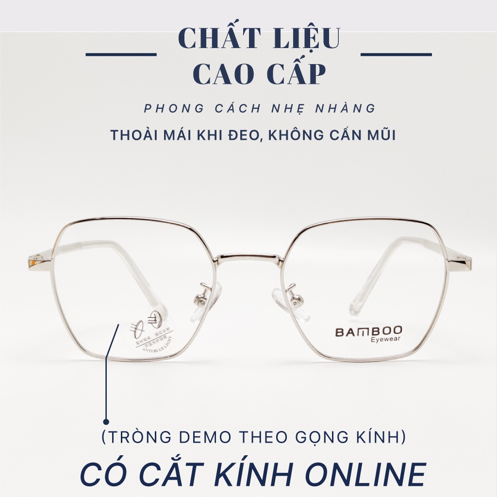 Gọng kính lục giác nam nữ LB Eyewear 72651 giả cận chống tia UV, chất liệu kim loại đeo nhẹ mặt thời trang