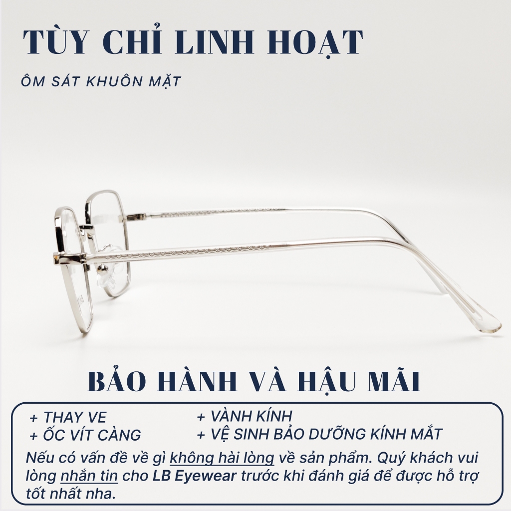 Gọng kính lục giác nam nữ LB Eyewear 72651 giả cận chống tia UV, chất liệu kim loại đeo nhẹ mặt thời trang