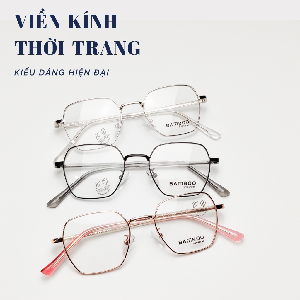 Gọng kính lục giác nam nữ LB Eyewear 72651 giả cận chống tia UV, chất liệu kim loại đeo nhẹ mặt thời trang