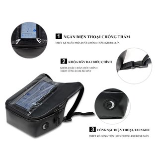 Túi grab vải da, túi treo đầu xe máy, treo ghi đông, đựng đồ dùng, điện thoại cảm ứng, có lỗ cắm sạc