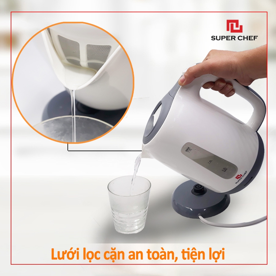Bình Đun Siêu Tốc Super Chef Nhựa 1.7l , Bảo Hành 1 Năm Siêu Tiện Lợi