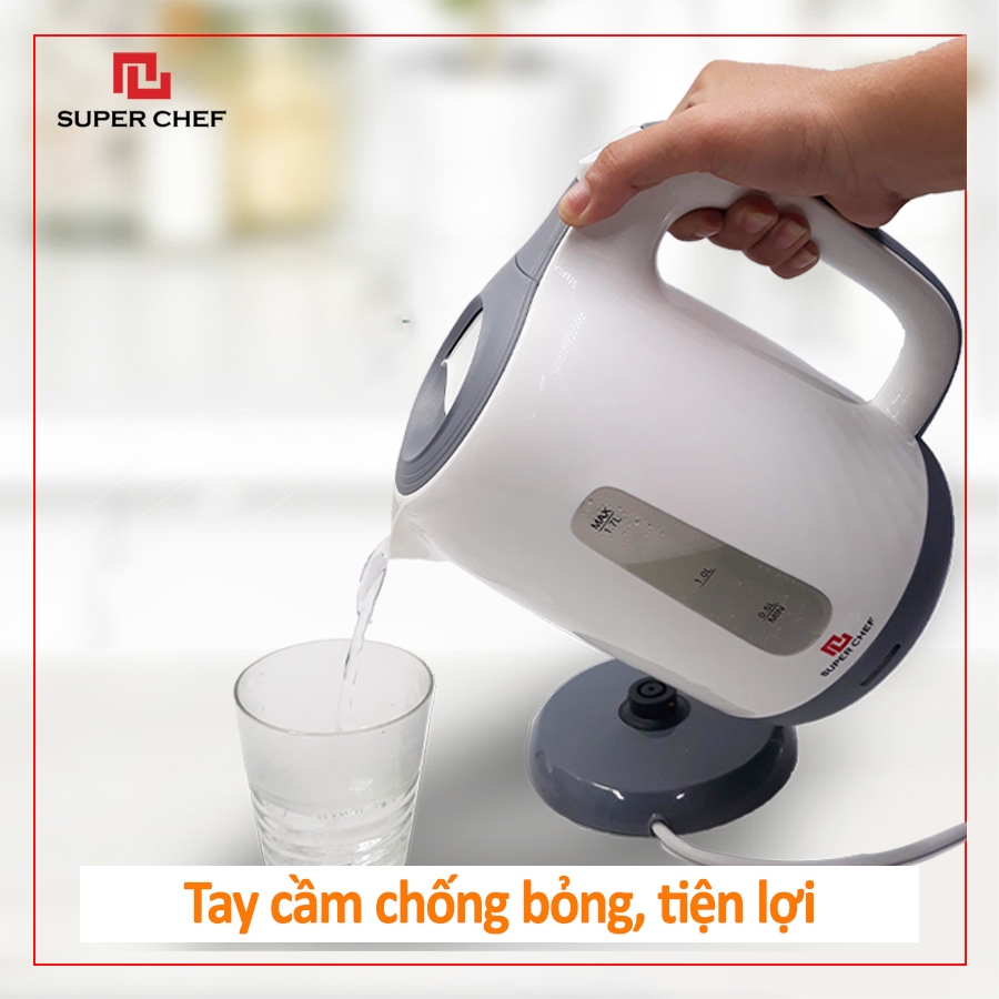 Bình Đun Siêu Tốc Super Chef Nhựa 1.7l , Bảo Hành 1 Năm Siêu Tiện Lợi