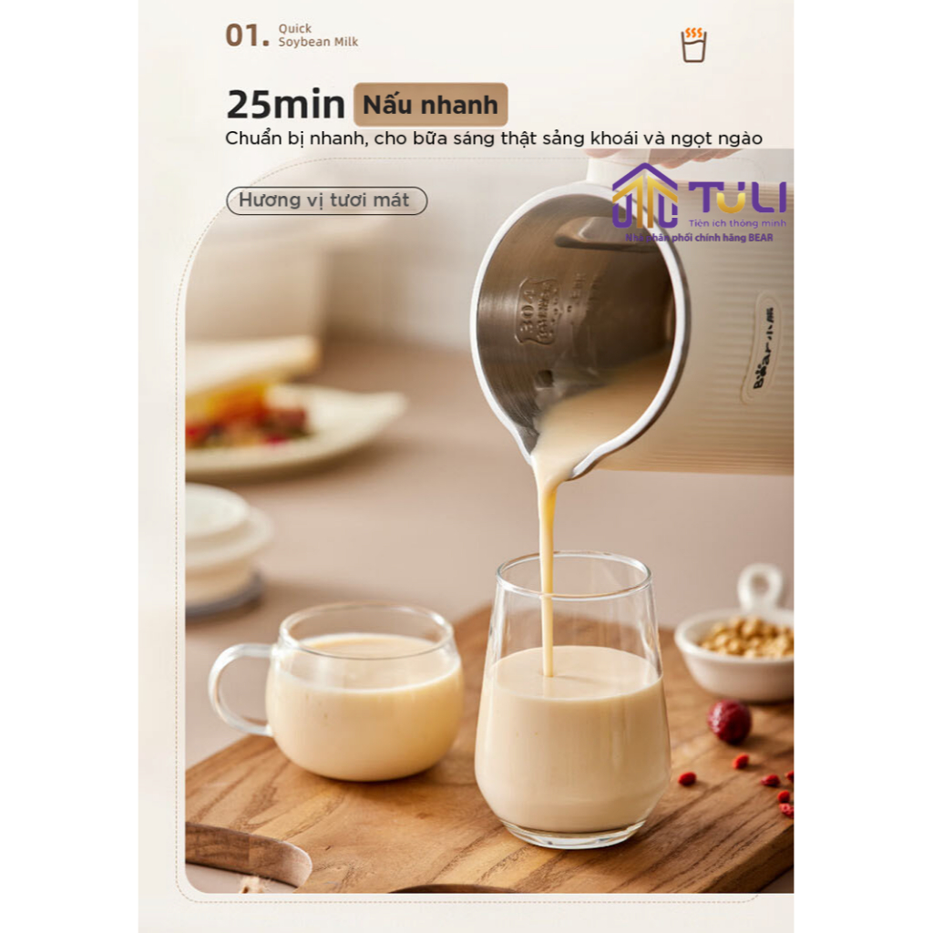 Máy nấu sữa hạt mini đa năng 0.6L Bear DJJ-D06X3 - Công suất 600W- 5 chức năng nấu- Ít ồn- Hàng chính hãng- BH 18 tháng