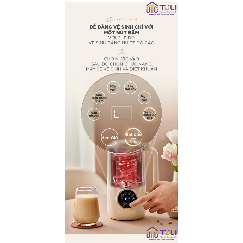 Máy nấu sữa hạt mini đa năng 0.6L Bear DJJ-D06X3 - Công suất 600W- 5 chức năng nấu- Ít ồn- Hàng chính hãng- BH 18 tháng