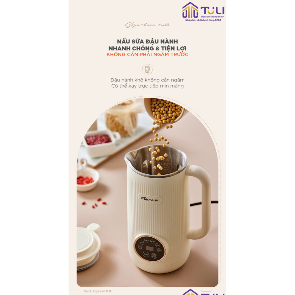 Máy nấu sữa hạt mini đa năng 0.6L Bear DJJ-D06X3 - Công suất 600W- 5 chức năng nấu- Ít ồn- Hàng chính hãng- BH 18 tháng