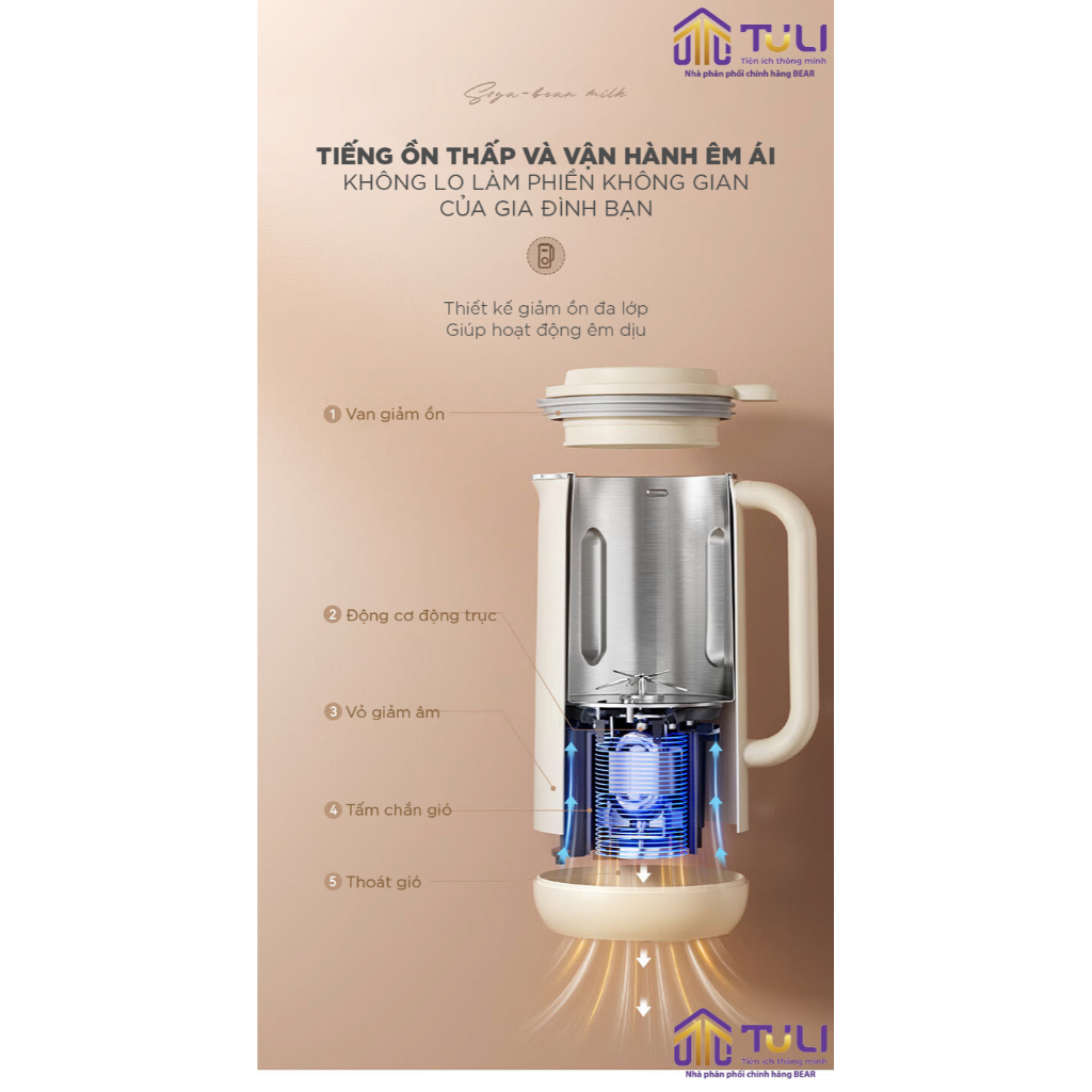Máy nấu sữa hạt mini đa năng 0.6L Bear DJJ-D06X3 - Công suất 600W- 5 chức năng nấu- Ít ồn- Hàng chính hãng- BH 18 tháng
