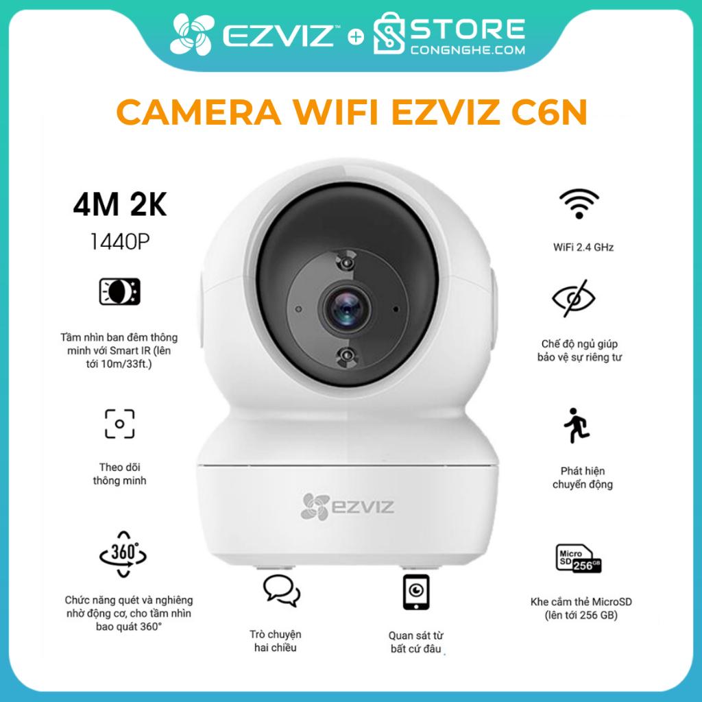 Camera ip wifi trong nhà Ezviz C6N 1080p chính hãng bảo hành 2 năm kèm quà tặng hấp dẫn