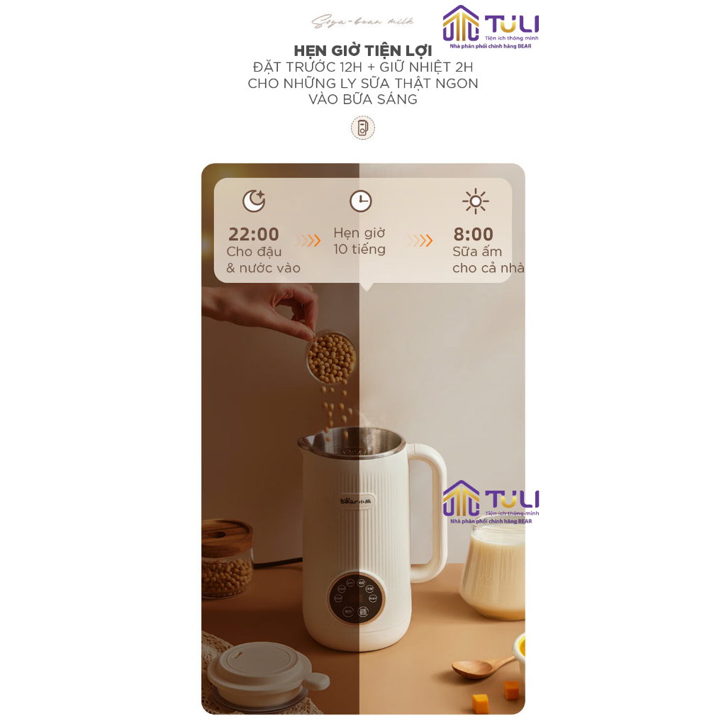 Máy nấu sữa hạt mini đa năng 0.6L Bear DJJ-D06X3 - Công suất 600W- 5 chức năng nấu- Ít ồn- Hàng chính hãng- BH 18 tháng