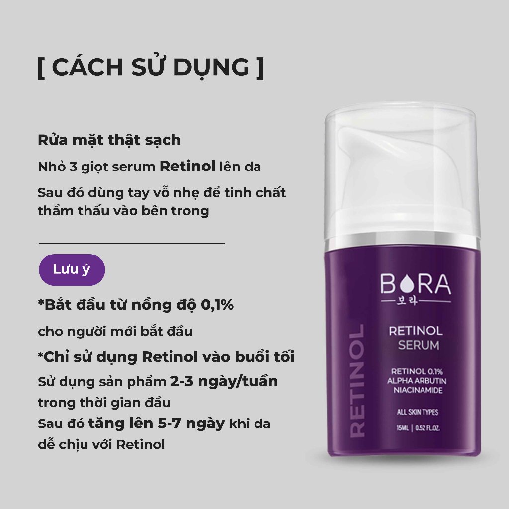 COMBO 4 Serum Retinol BORA 1% Dưỡng Trắng Da Ngừa Lão Hóa Mờ Nếp Nhăn Da Săn Chắc Chai 15ml