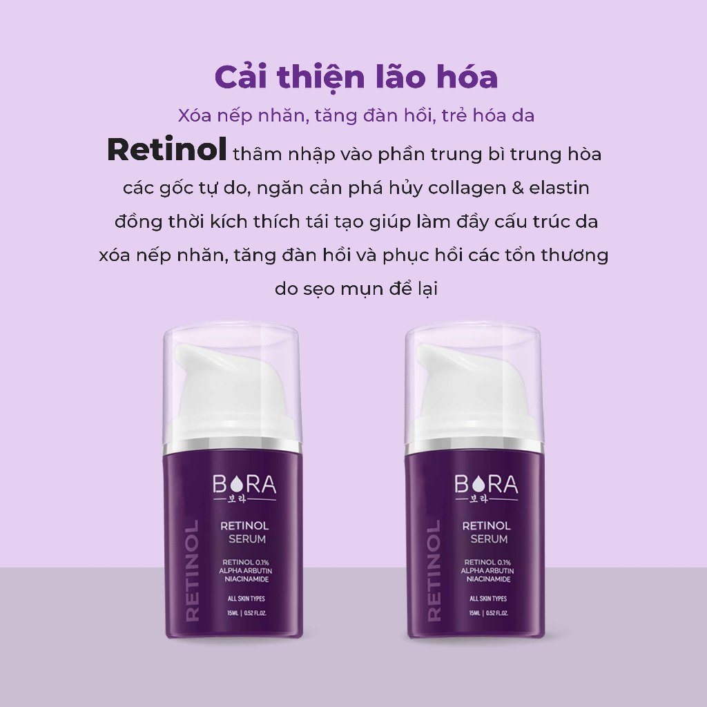 COMBO 4 Serum Retinol BORA 1% Dưỡng Trắng Da Ngừa Lão Hóa Mờ Nếp Nhăn Da Săn Chắc Chai 15ml