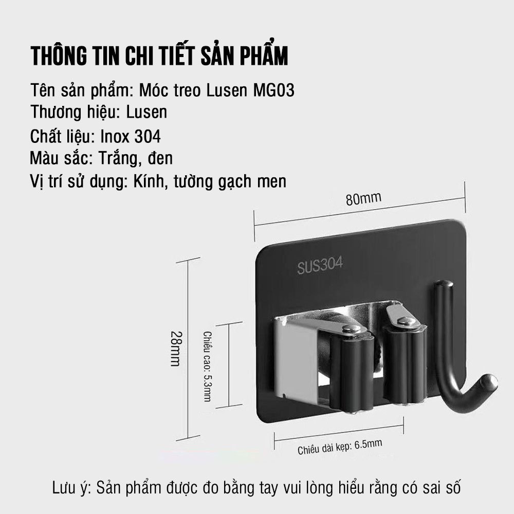 Móc treo cây lau nhà inox 304 chống gỉ sét dán tường 2 trong 1. Lusen MG03